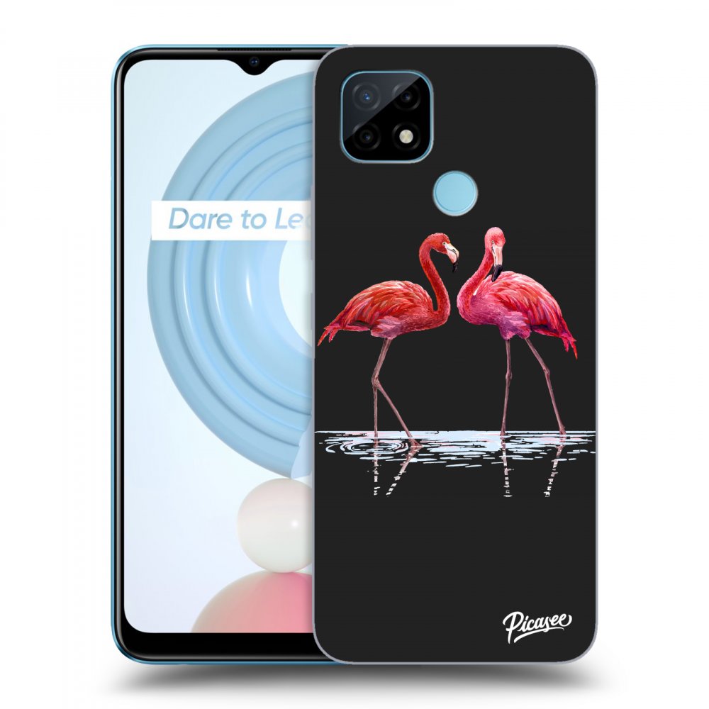 Picasee fekete szilikon tok az alábbi mobiltelefonokra Realme C21Y - Flamingos couple
