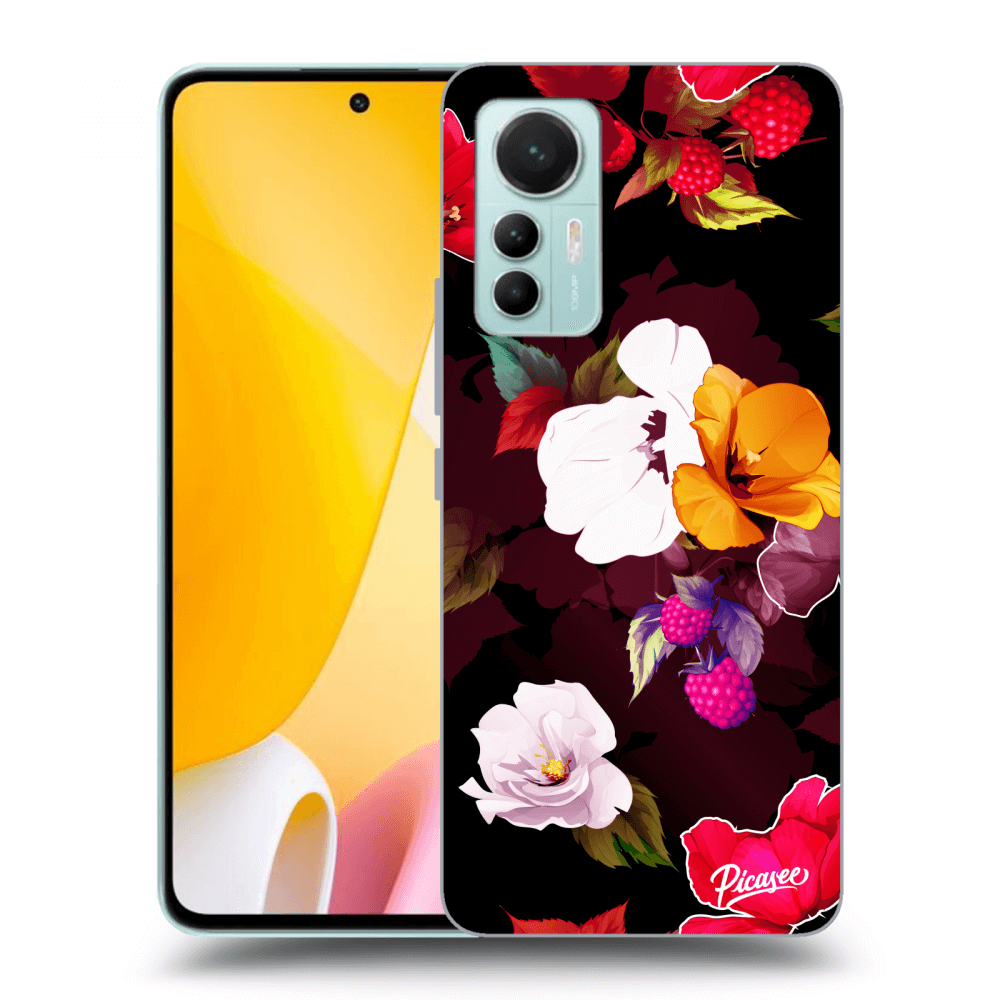 Picasee fekete szilikon tok az alábbi mobiltelefonokra Xiaomi 12 Lite - Flowers and Berries