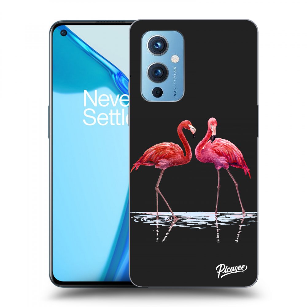 Picasee fekete szilikon tok az alábbi mobiltelefonokra OnePlus 9 - Flamingos couple