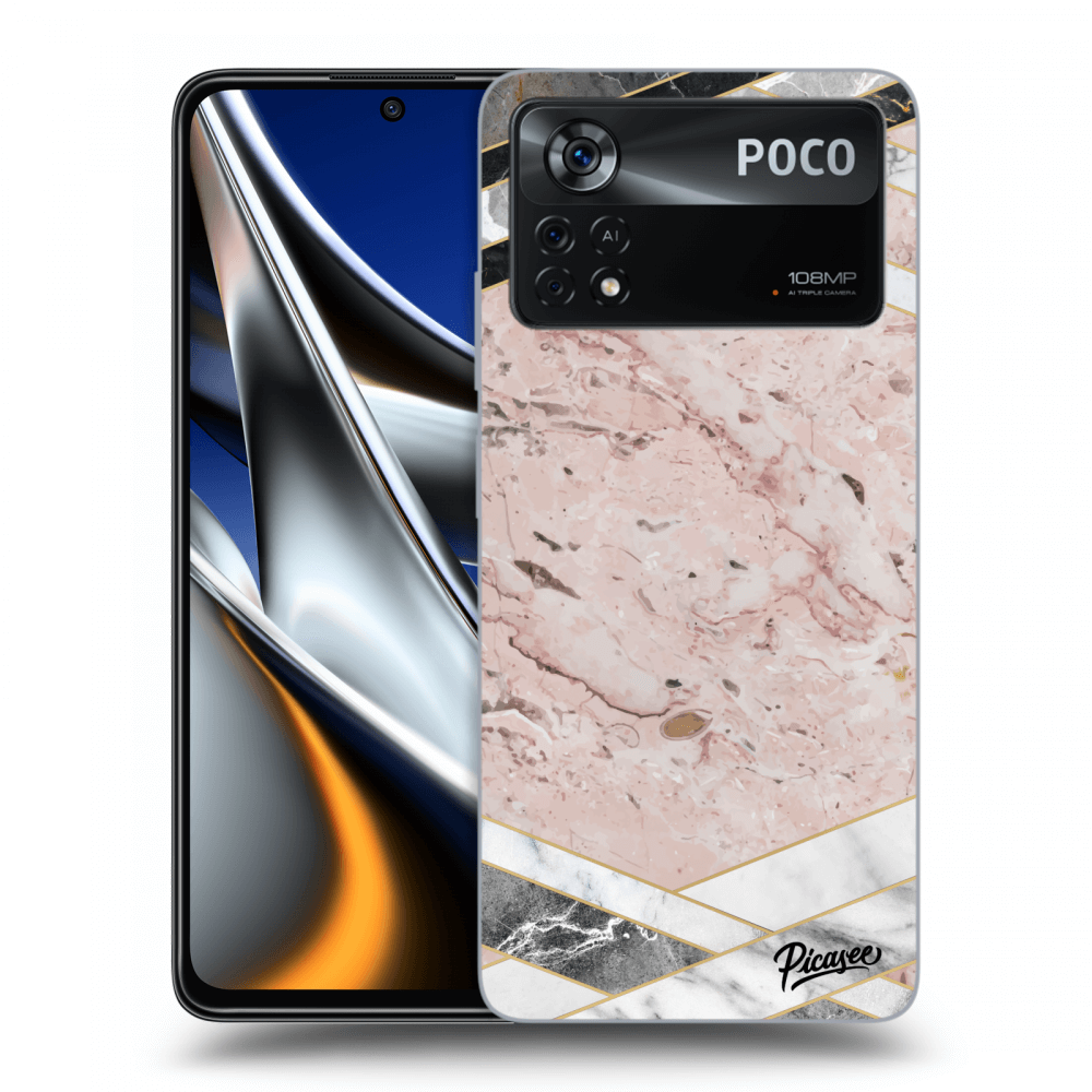 Picasee fekete szilikon tok az alábbi mobiltelefonokra Xiaomi Poco M4 Pro - Pink geometry