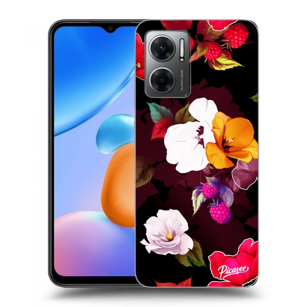 Picasee fekete szilikon tok az alábbi mobiltelefonokra Xiaomi Redmi 10 5G - Flowers and Berries