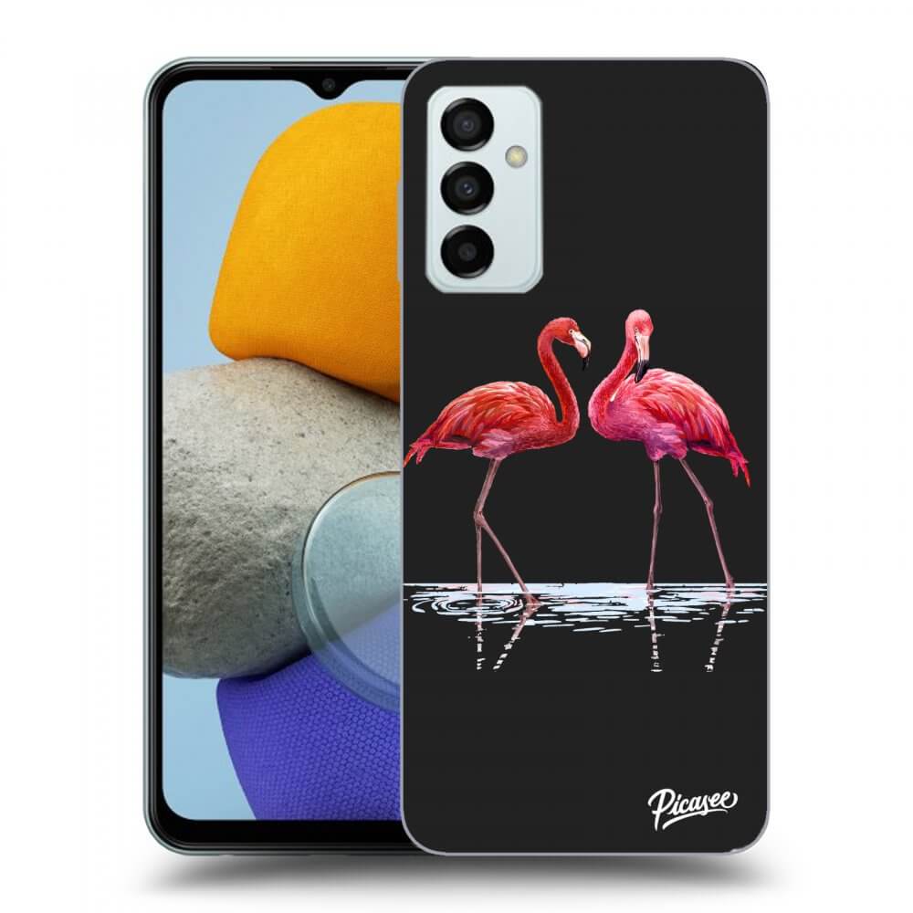 Picasee fekete szilikon tok az alábbi mobiltelefonokra Samsung Galaxy M23 5G - Flamingos couple