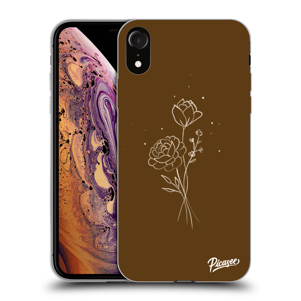 Picasee fekete szilikon tok az alábbi mobiltelefonokra Apple iPhone XR - Brown flowers