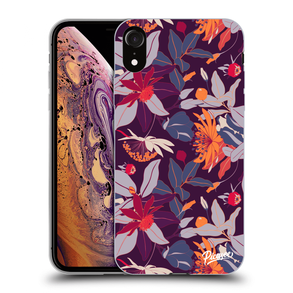 Picasee átlátszó szilikon tok az alábbi mobiltelefonokra Apple iPhone XR - Purple Leaf