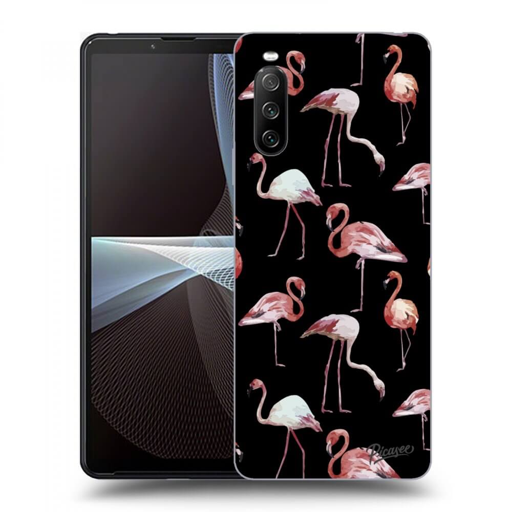 Picasee fekete szilikon tok az alábbi mobiltelefonokra Sony Xperia 10 III - Flamingos