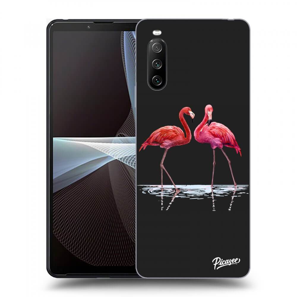 Picasee fekete szilikon tok az alábbi mobiltelefonokra Sony Xperia 10 III - Flamingos couple