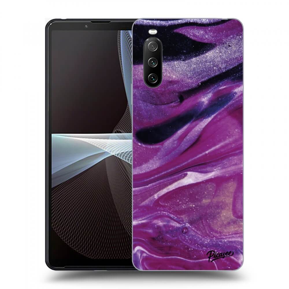 Picasee fekete szilikon tok az alábbi mobiltelefonokra Sony Xperia 10 III - Purple glitter
