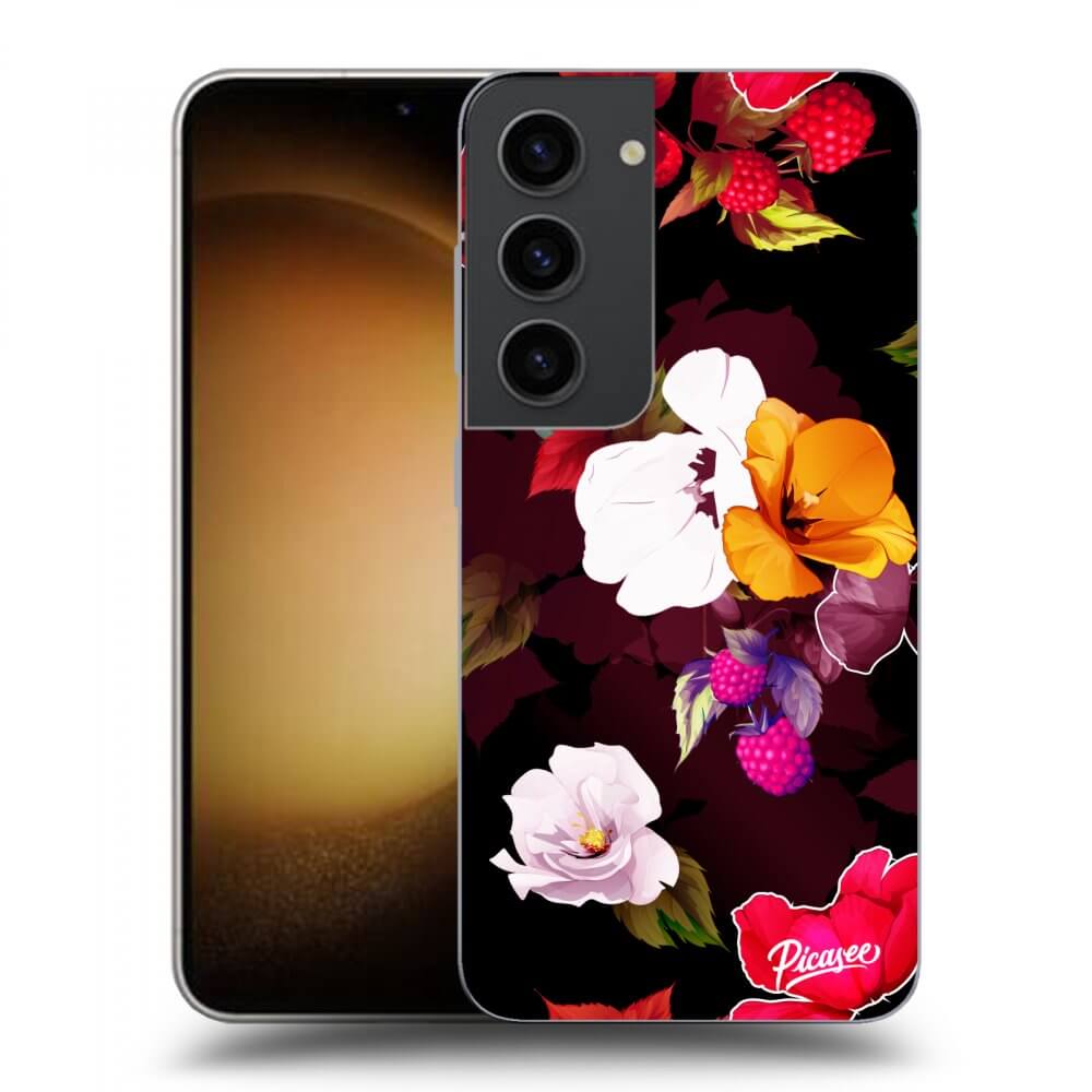 Picasee fekete szilikon tok az alábbi mobiltelefonokra Samsung Galaxy S23 5G - Flowers and Berries