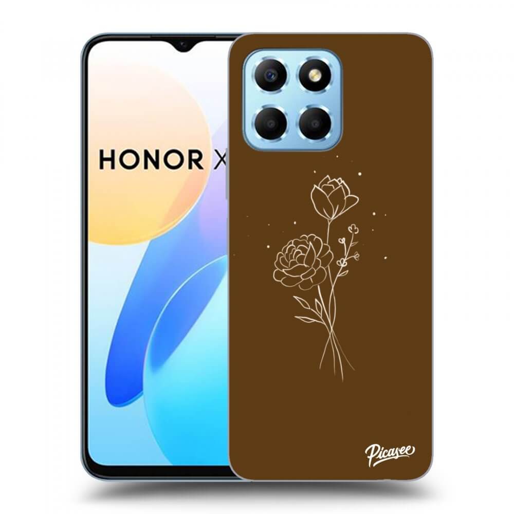 Picasee fekete szilikon tok az alábbi mobiltelefonokra Honor X8 5G - Brown flowers