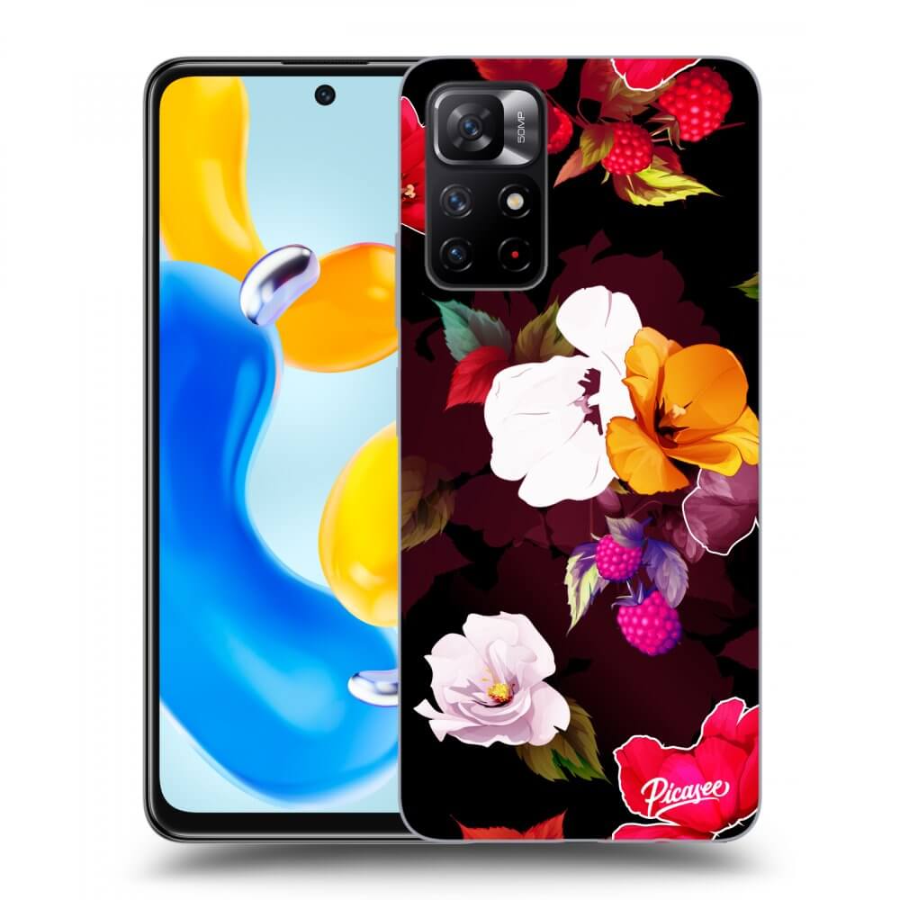 Picasee fekete szilikon tok az alábbi mobiltelefonokra Xiaomi Redmi Note 11S 5G - Flowers and Berries