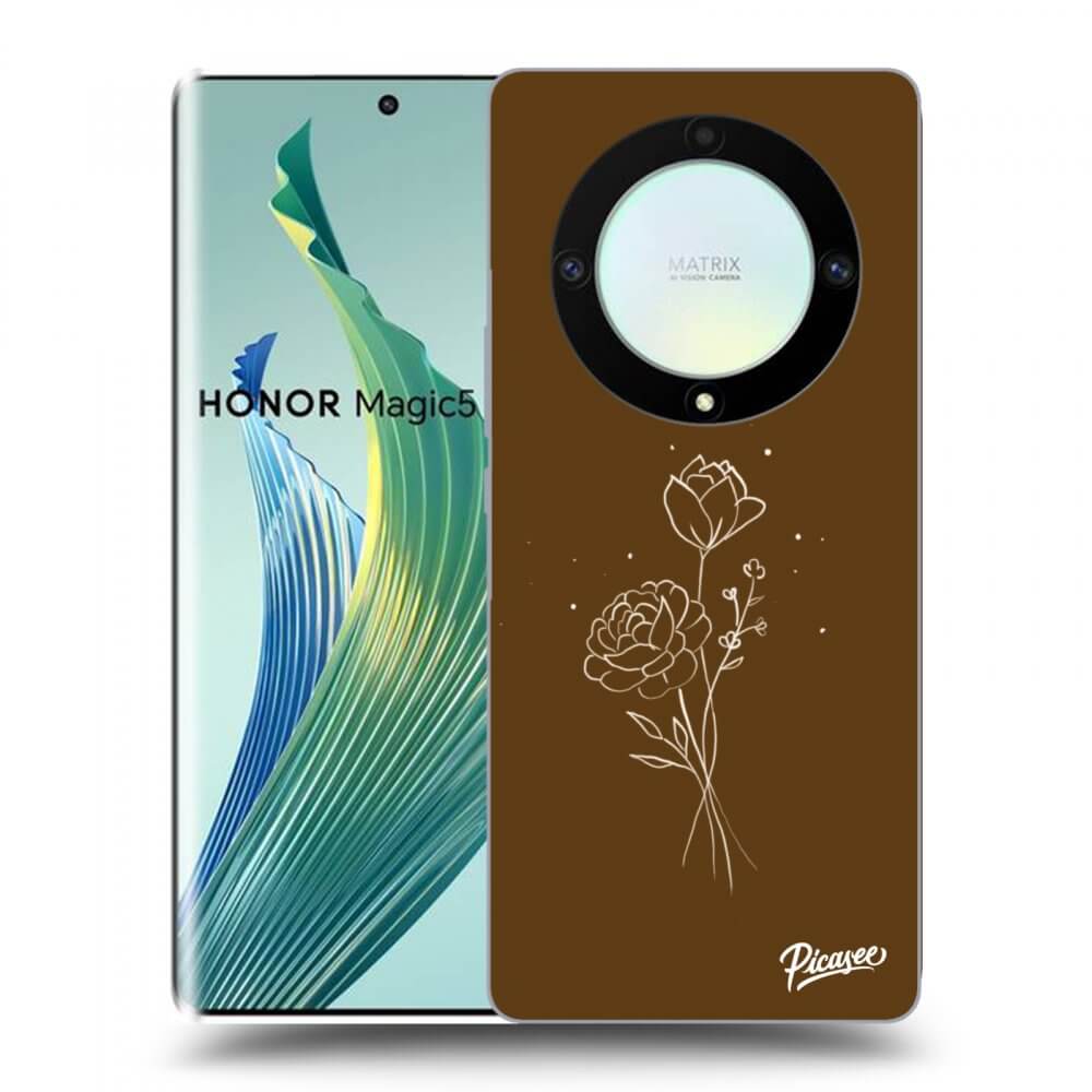 Picasee fekete szilikon tok az alábbi mobiltelefonokra Honor Magic5 Lite 5G - Brown flowers