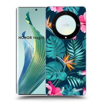 Picasee fekete szilikon tok az alábbi mobiltelefonokra Honor Magic5 Lite 5G - Pink Monstera