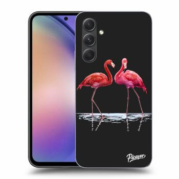 Picasee fekete szilikon tok az alábbi mobiltelefonokra Samsung Galaxy A54 5G - Flamingos couple