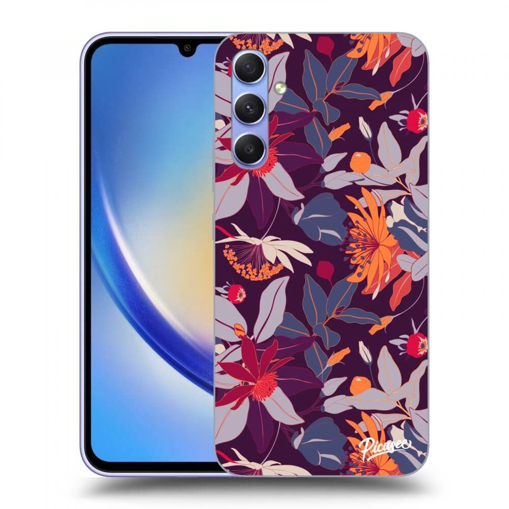 Picasee átlátszó szilikon tok az alábbi mobiltelefonokra Samsung Galaxy A34 5G A346B - Purple Leaf