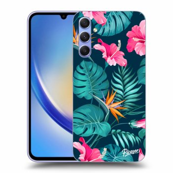 Picasee fekete szilikon tok az alábbi mobiltelefonokra Samsung Galaxy A34 5G A346B - Pink Monstera