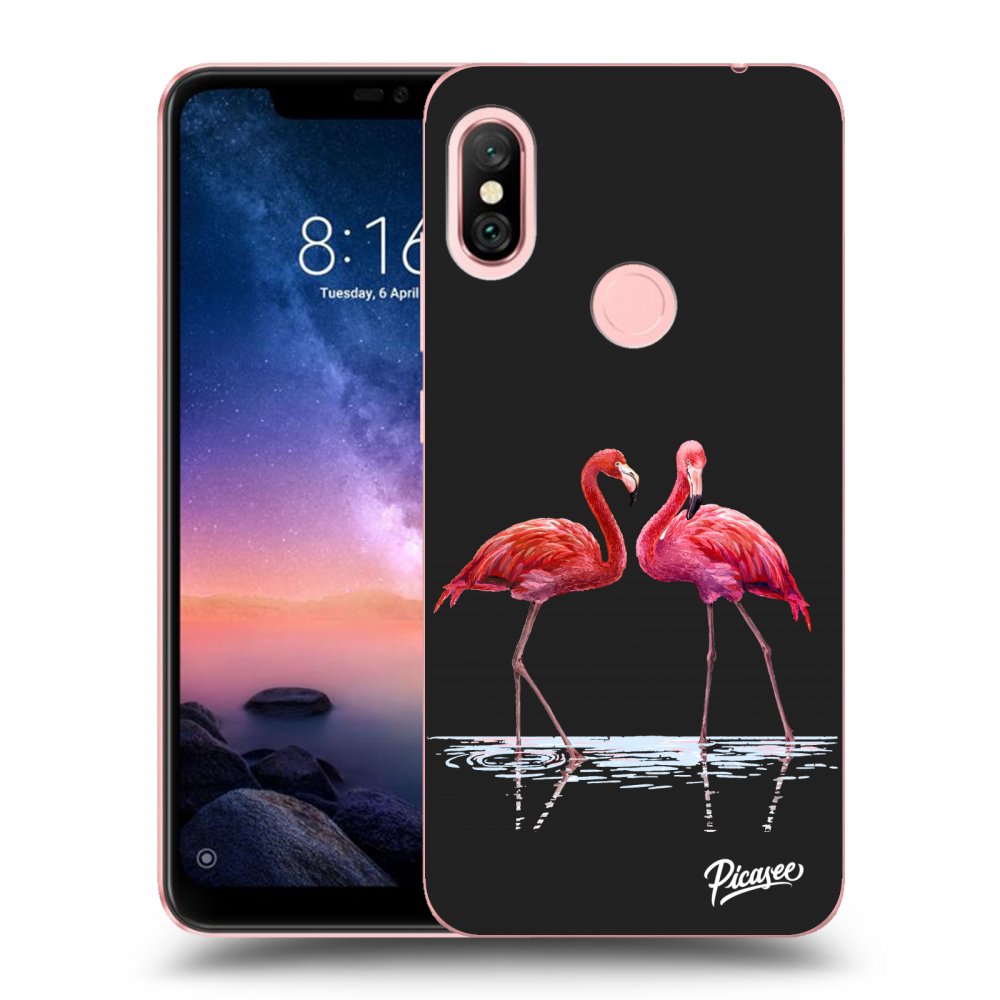 Picasee fekete szilikon tok az alábbi mobiltelefonokra Xiaomi Redmi Note 6 Pro - Flamingos couple