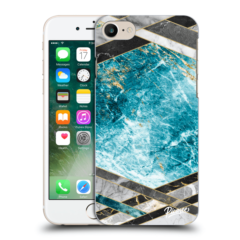 Picasee tejszínű szilikon tok az alábbi mobiltelefonokra Apple iPhone 7 - Blue geometry