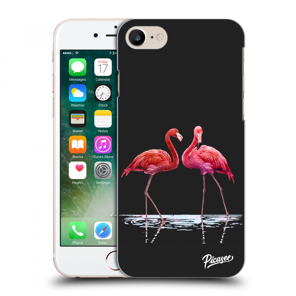 Picasee fekete szilikon tok az alábbi mobiltelefonokra Apple iPhone 7 - Flamingos couple