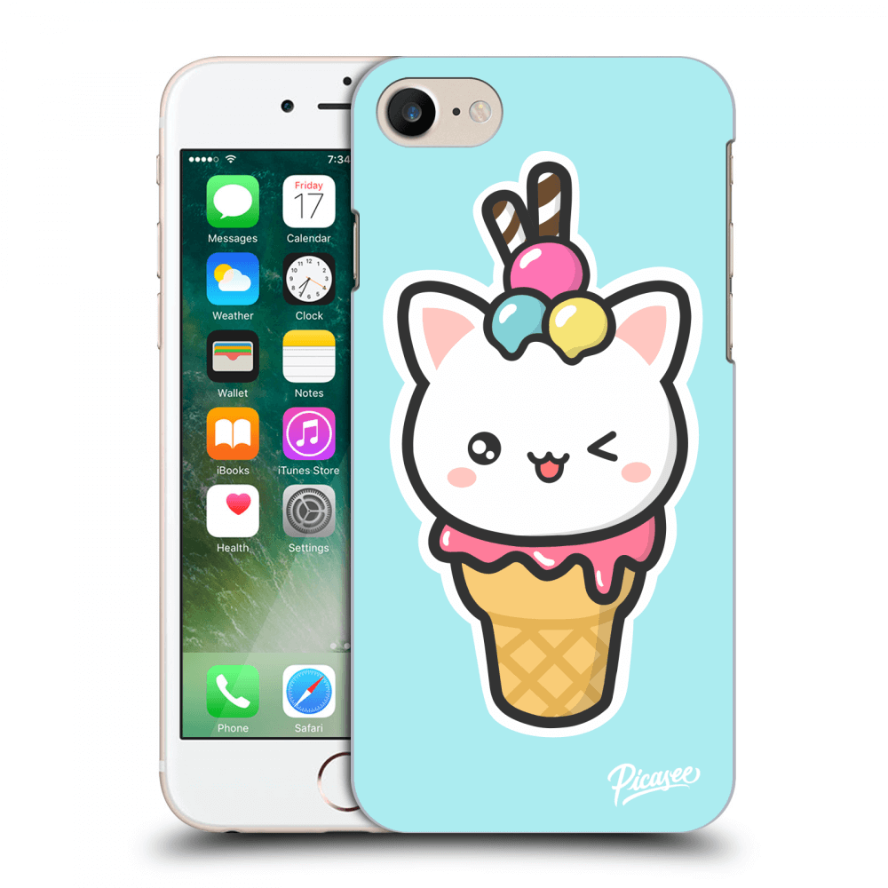 Picasee átlátszó szilikon tok az alábbi mobiltelefonokra Apple iPhone 7 - Ice Cream Cat