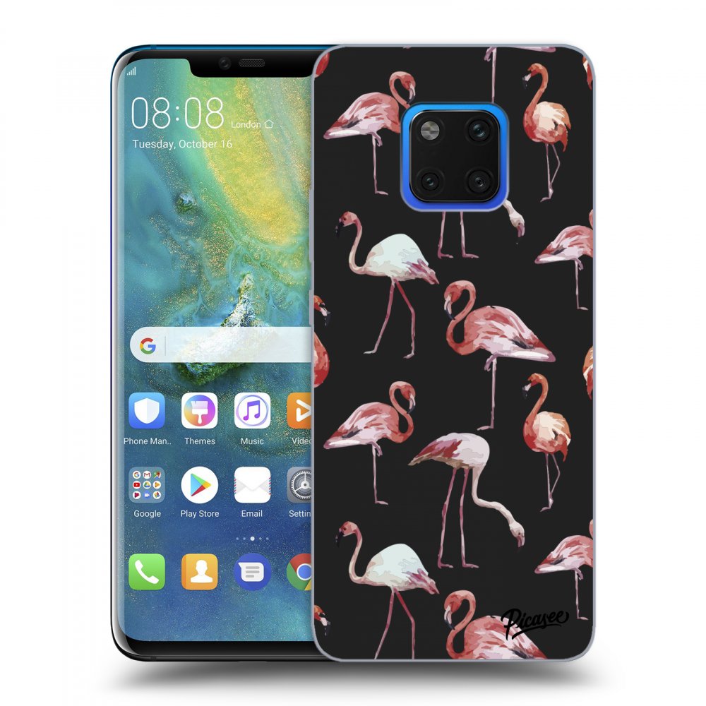 Picasee fekete szilikon tok az alábbi mobiltelefonokra Huawei Mate 20 Pro - Flamingos