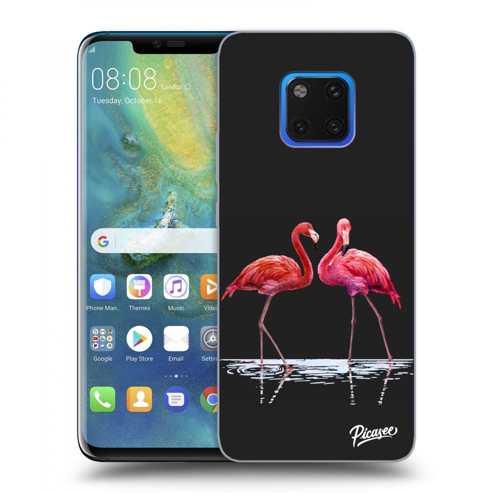 Picasee fekete szilikon tok az alábbi mobiltelefonokra Huawei Mate 20 Pro - Flamingos couple