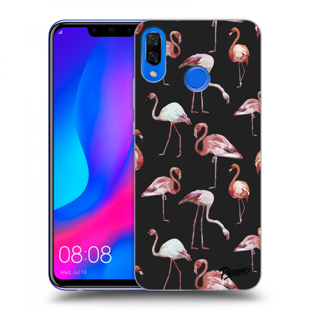 Picasee fekete szilikon tok az alábbi mobiltelefonokra Huawei Nova 3 - Flamingos