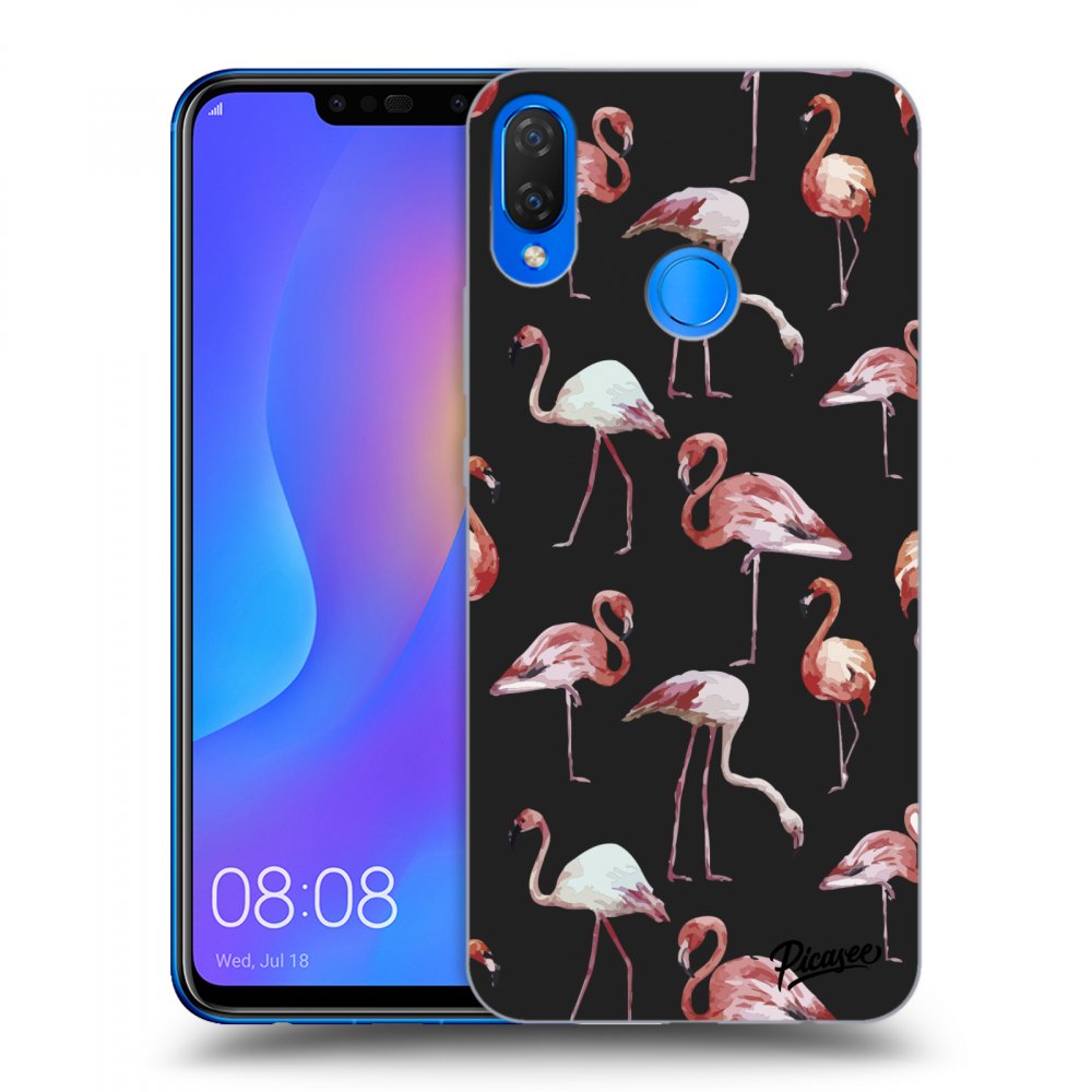 Picasee fekete szilikon tok az alábbi mobiltelefonokra Huawei Nova 3i - Flamingos