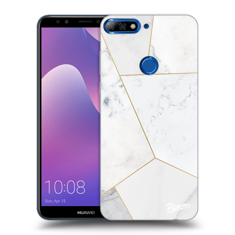 Picasee átlátszó szilikon tok az alábbi mobiltelefonokra Huawei Y7 Prime (2018) - White tile