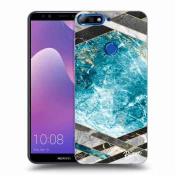 Picasee fekete szilikon tok az alábbi mobiltelefonokra Huawei Y7 Prime (2018) - Blue geometry