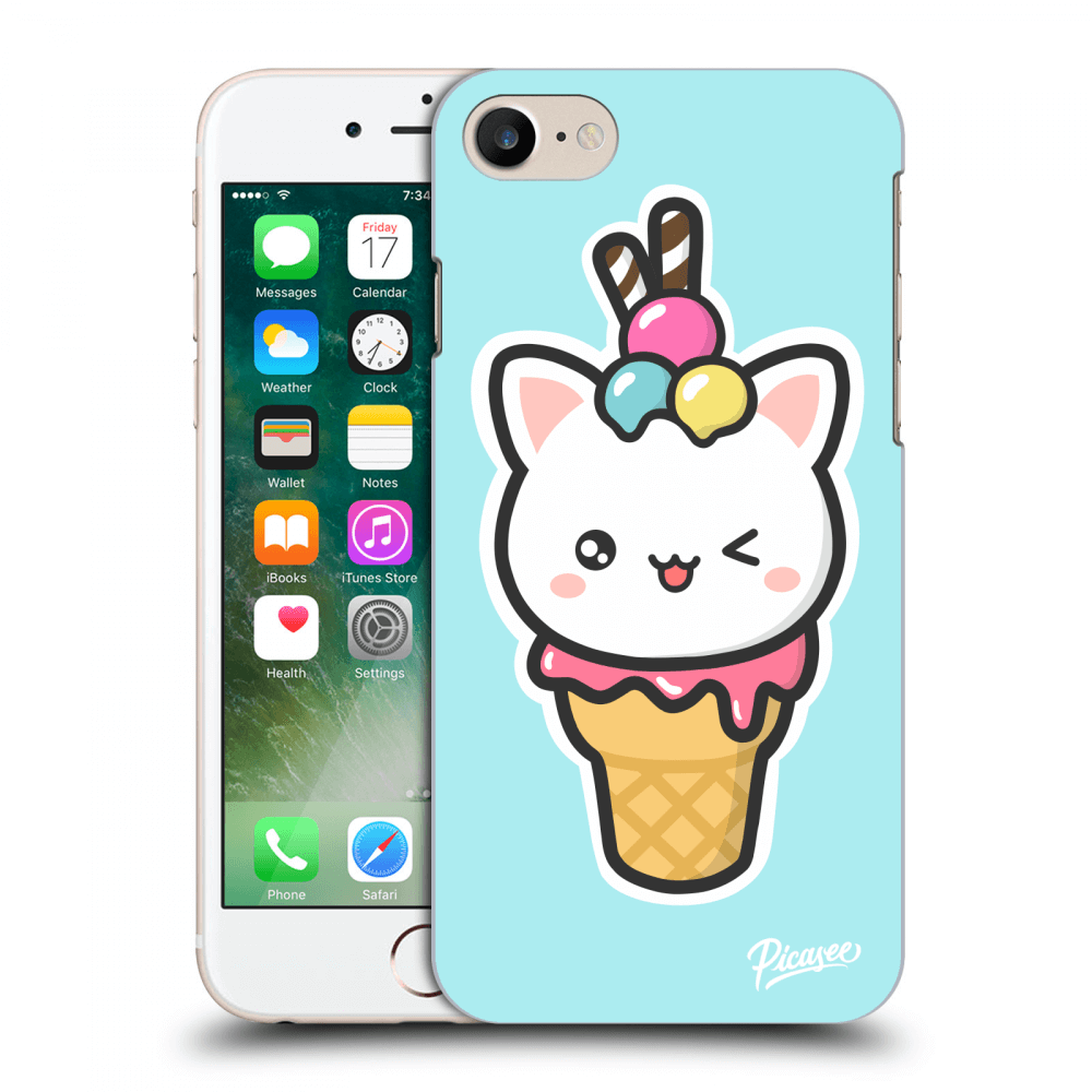 Picasee fekete szilikon tok az alábbi mobiltelefonokra Apple iPhone 8 - Ice Cream Cat