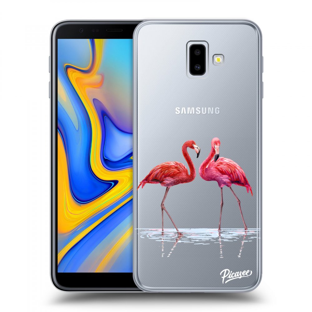 Picasee átlátszó szilikon tok az alábbi mobiltelefonokra Samsung Galaxy J6+ J610F - Flamingos couple