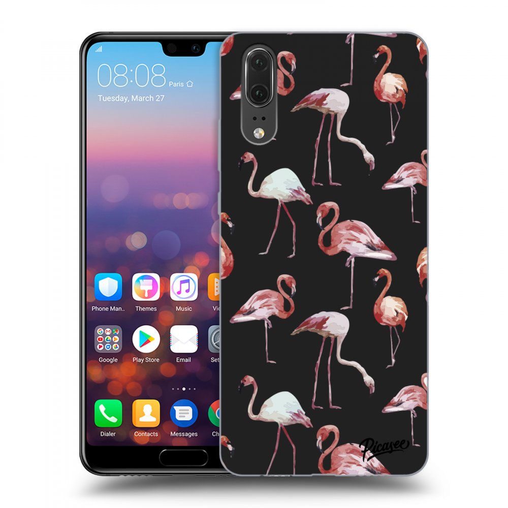 Picasee fekete szilikon tok az alábbi mobiltelefonokra Huawei P20 - Flamingos