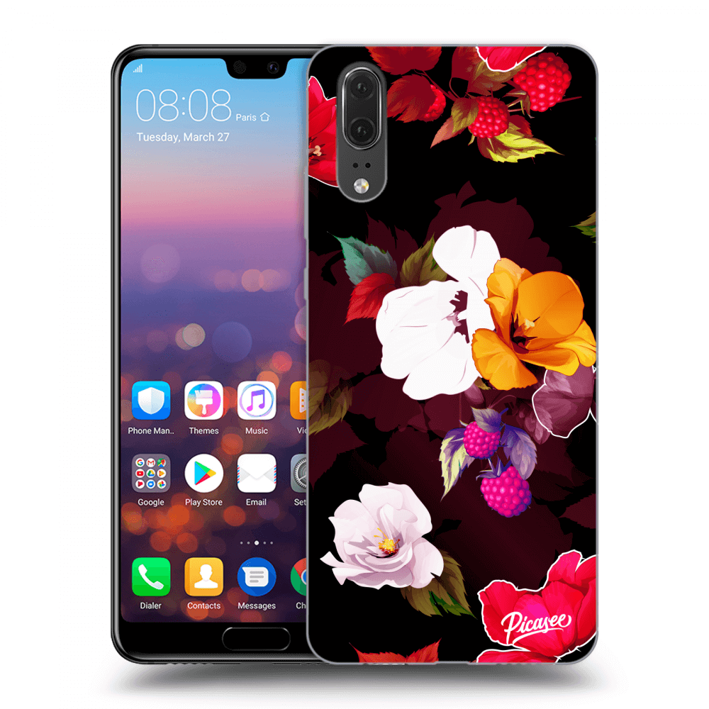 Picasee fekete szilikon tok az alábbi mobiltelefonokra Huawei P20 - Flowers and Berries