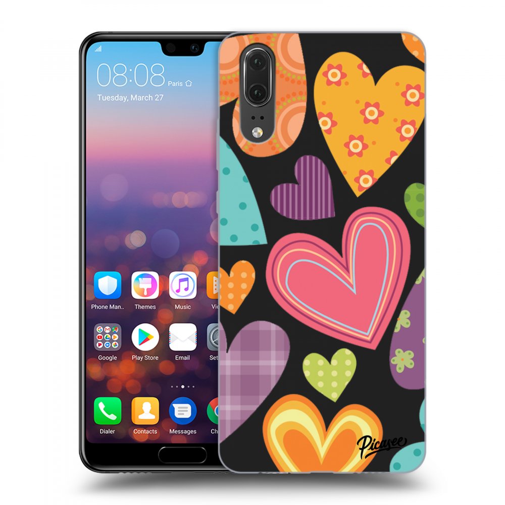 Picasee fekete szilikon tok az alábbi mobiltelefonokra Huawei P20 - Colored heart