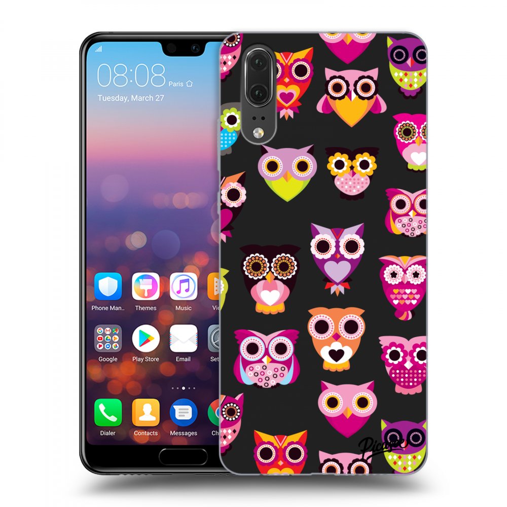 Picasee fekete szilikon tok az alábbi mobiltelefonokra Huawei P20 - Owls