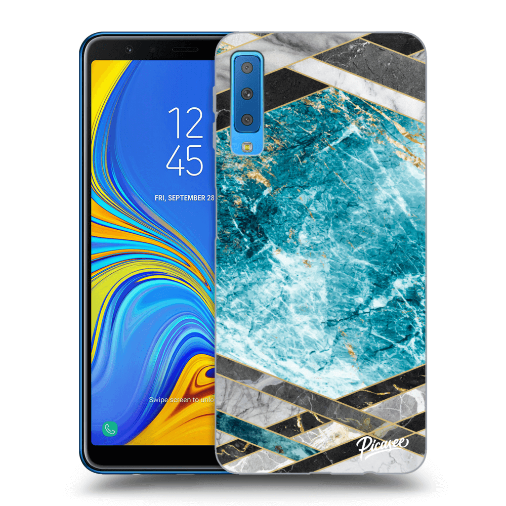 Picasee átlátszó szilikon tok az alábbi mobiltelefonokra Samsung Galaxy A7 2018 A750F - Blue geometry