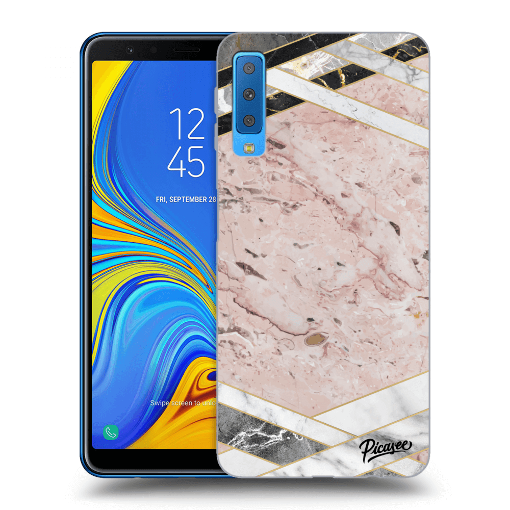 Picasee fekete szilikon tok az alábbi mobiltelefonokra Samsung Galaxy A7 2018 A750F - Pink geometry