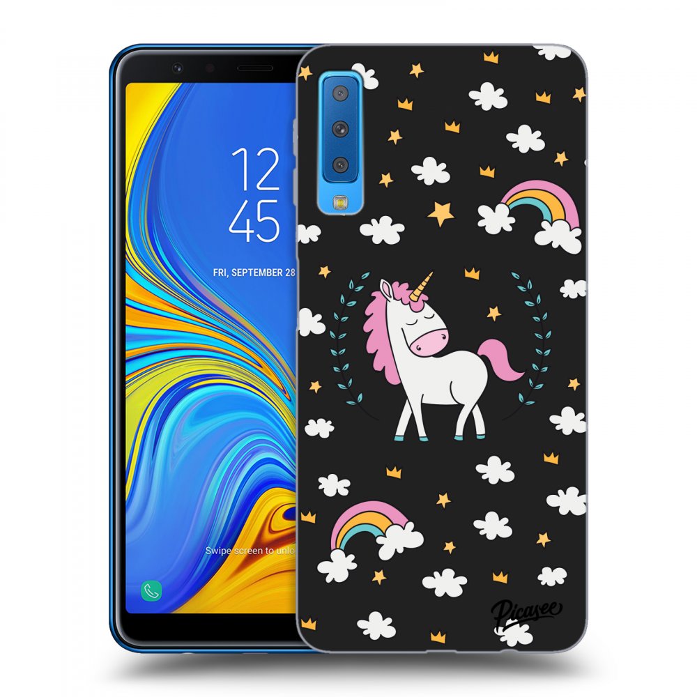 Picasee fekete szilikon tok az alábbi mobiltelefonokra Samsung Galaxy A7 2018 A750F - Unicorn star heaven