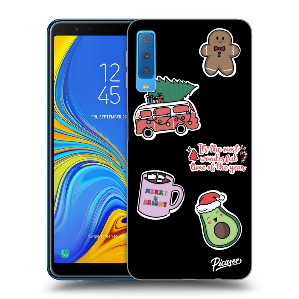 Picasee fekete szilikon tok az alábbi mobiltelefonokra Samsung Galaxy A7 2018 A750F - Christmas Stickers