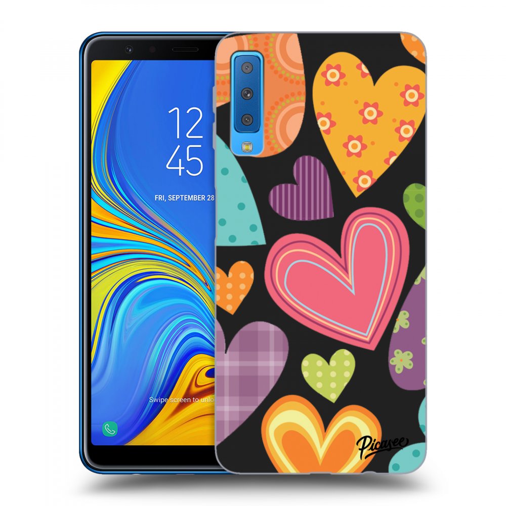 Picasee fekete szilikon tok az alábbi mobiltelefonokra Samsung Galaxy A7 2018 A750F - Colored heart