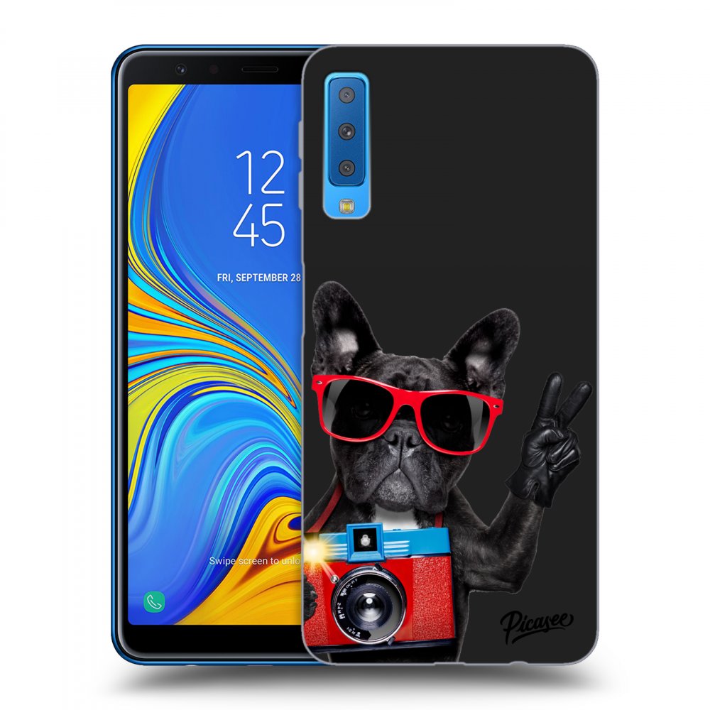 Picasee fekete szilikon tok az alábbi mobiltelefonokra Samsung Galaxy A7 2018 A750F - French Bulldog