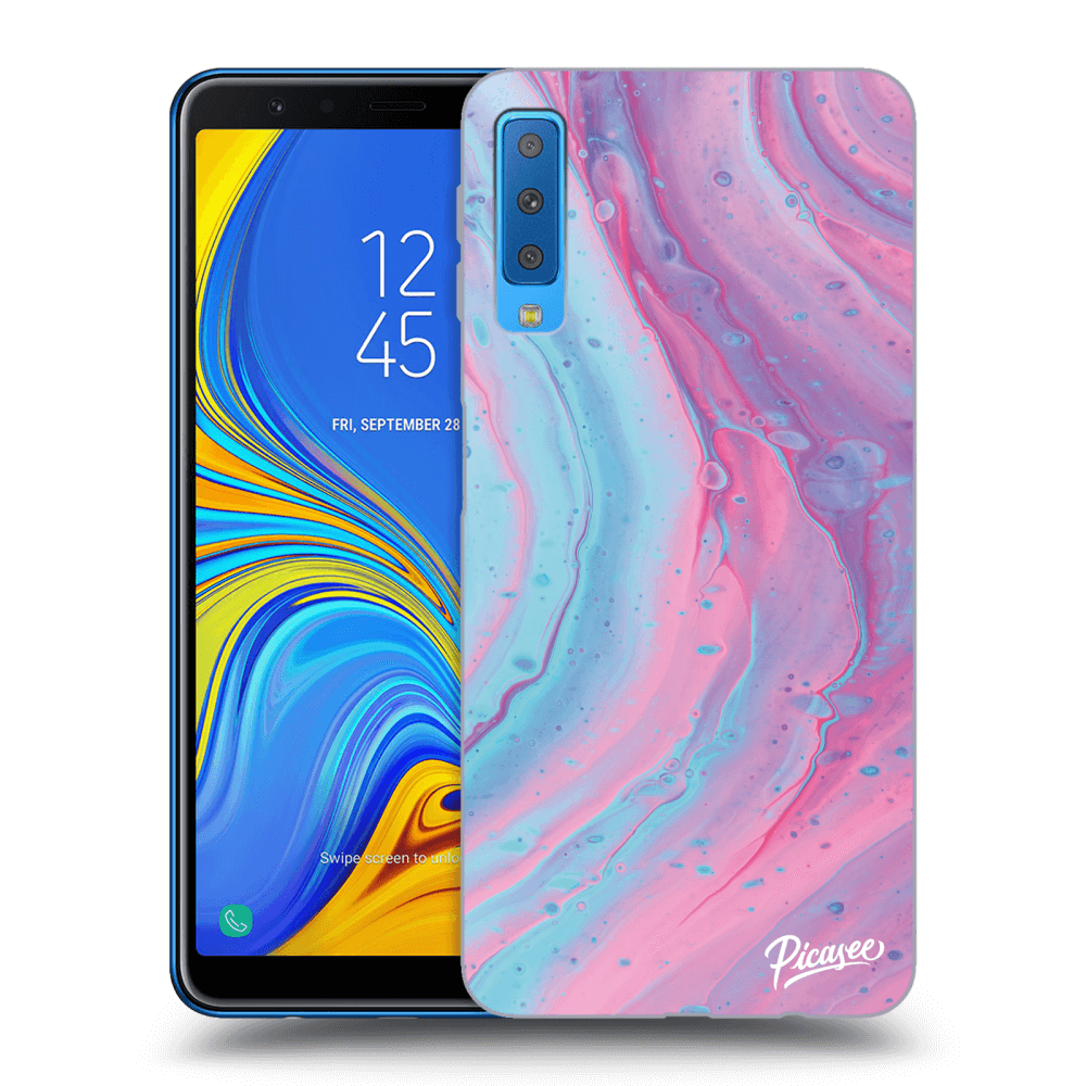 Picasee fekete szilikon tok az alábbi mobiltelefonokra Samsung Galaxy A7 2018 A750F - Pink liquid