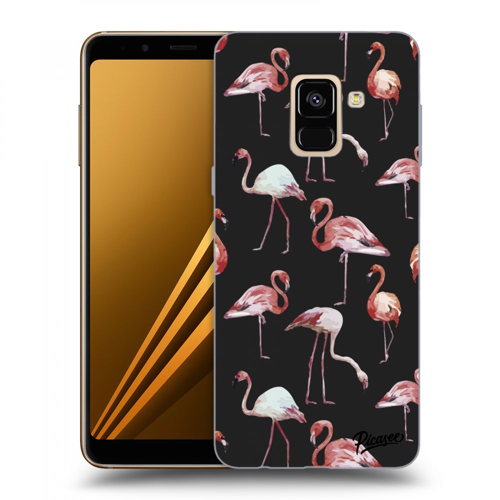 Picasee fekete szilikon tok az alábbi mobiltelefonokra Samsung Galaxy A8 2018 A530F - Flamingos
