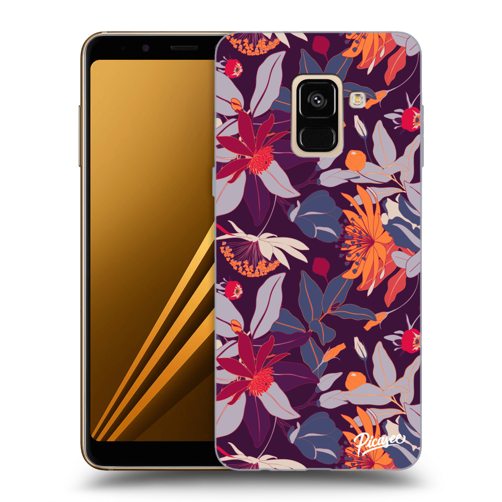 Picasee fekete szilikon tok az alábbi mobiltelefonokra Samsung Galaxy A8 2018 A530F - Purple Leaf