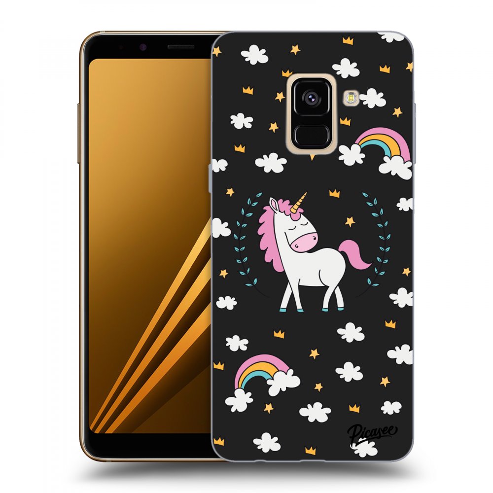 Picasee fekete szilikon tok az alábbi mobiltelefonokra Samsung Galaxy A8 2018 A530F - Unicorn star heaven