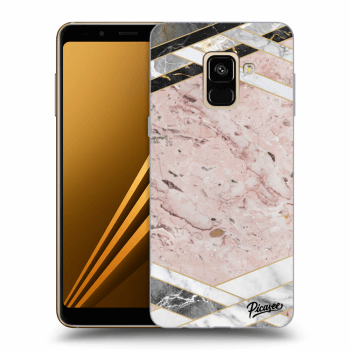 Picasee fekete szilikon tok az alábbi mobiltelefonokra Samsung Galaxy A8 2018 A530F - Pink geometry