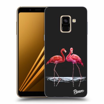 Picasee fekete szilikon tok az alábbi mobiltelefonokra Samsung Galaxy A8 2018 A530F - Flamingos couple