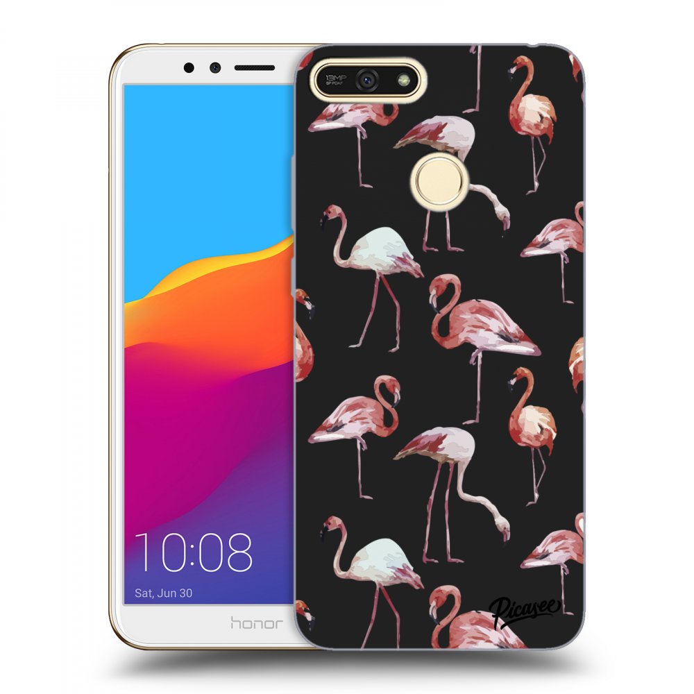 Picasee fekete szilikon tok az alábbi mobiltelefonokra Honor 7A - Flamingos