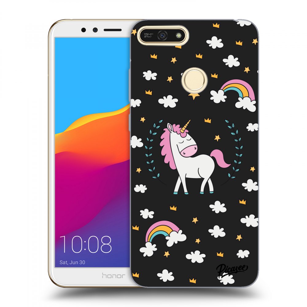 Picasee fekete szilikon tok az alábbi mobiltelefonokra Honor 7A - Unicorn star heaven