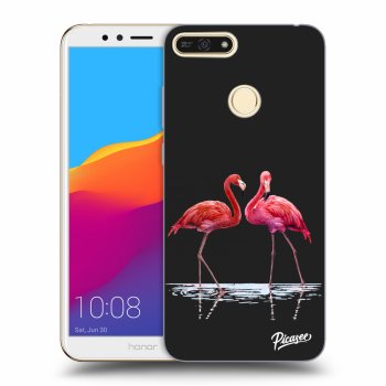 Picasee fekete szilikon tok az alábbi mobiltelefonokra Honor 7A - Flamingos couple